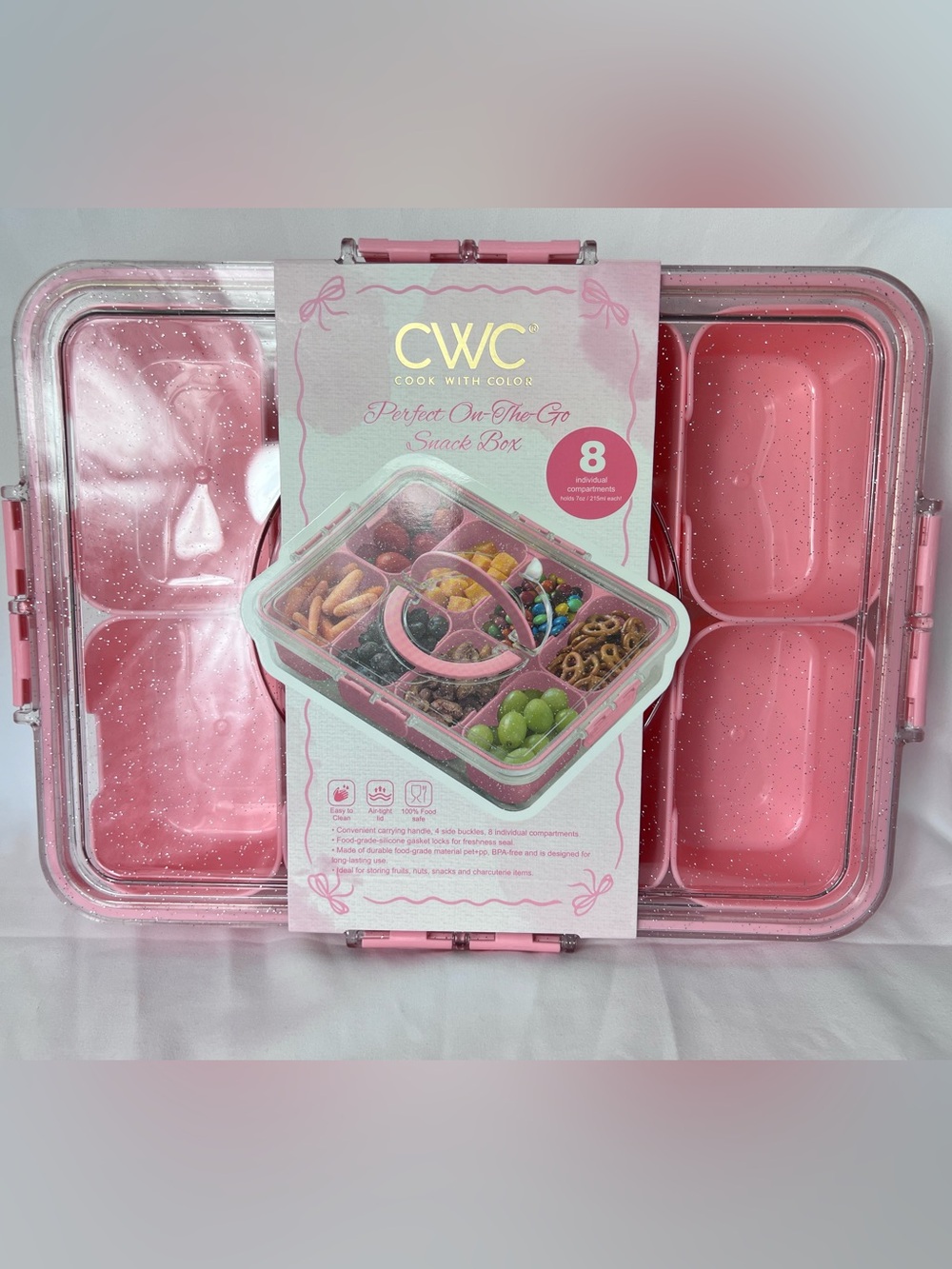 CWC Pink On-The-Go Snack Box - 8 Compartment - Picture 4 of 8